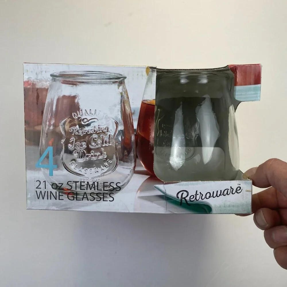 Quality Refreshing Stemless Wine Glasses Glassware 21 Oz Set of 4.Ice Cold Drink